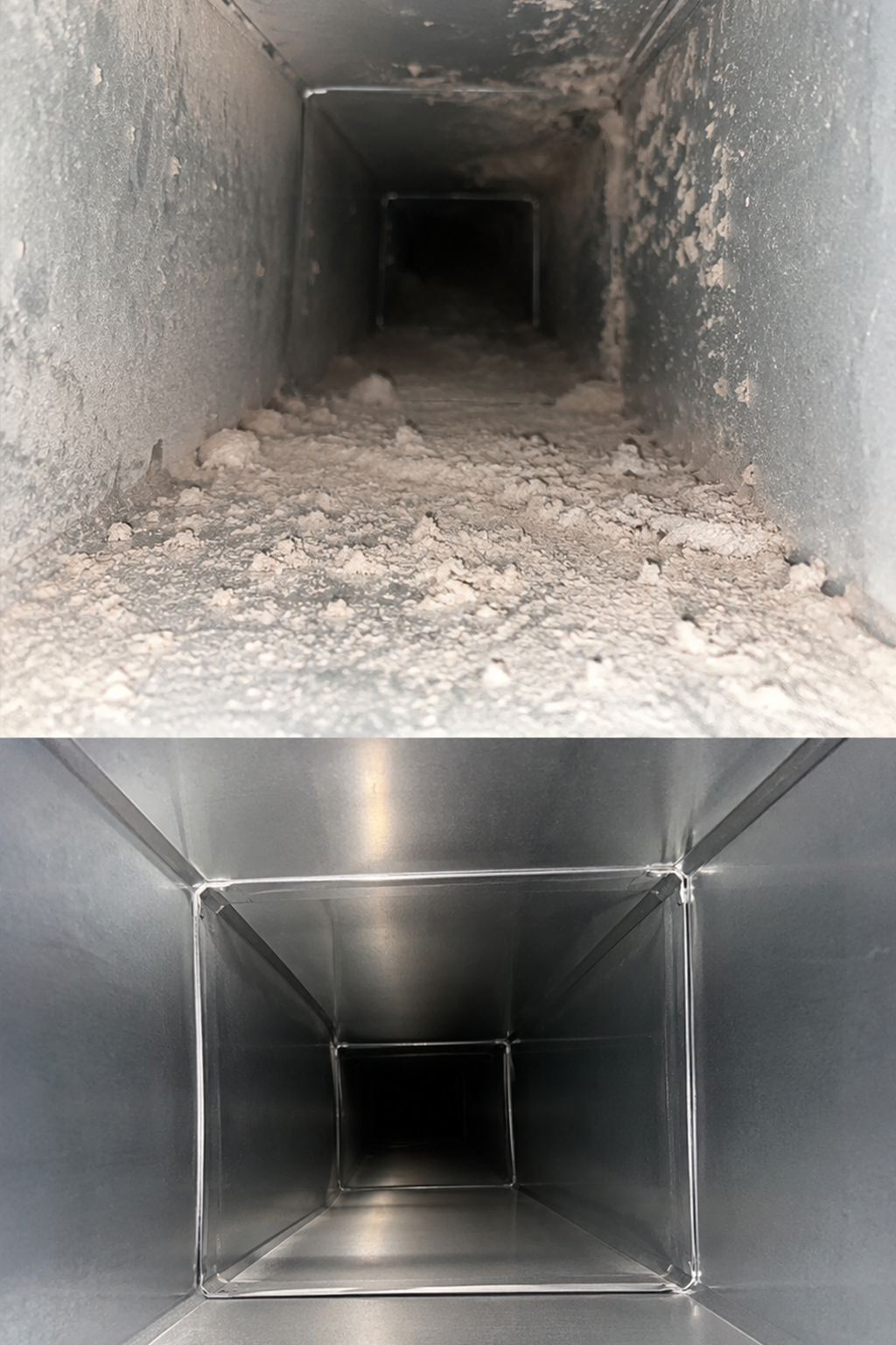 Before and after professional air duct cleaning comparison
