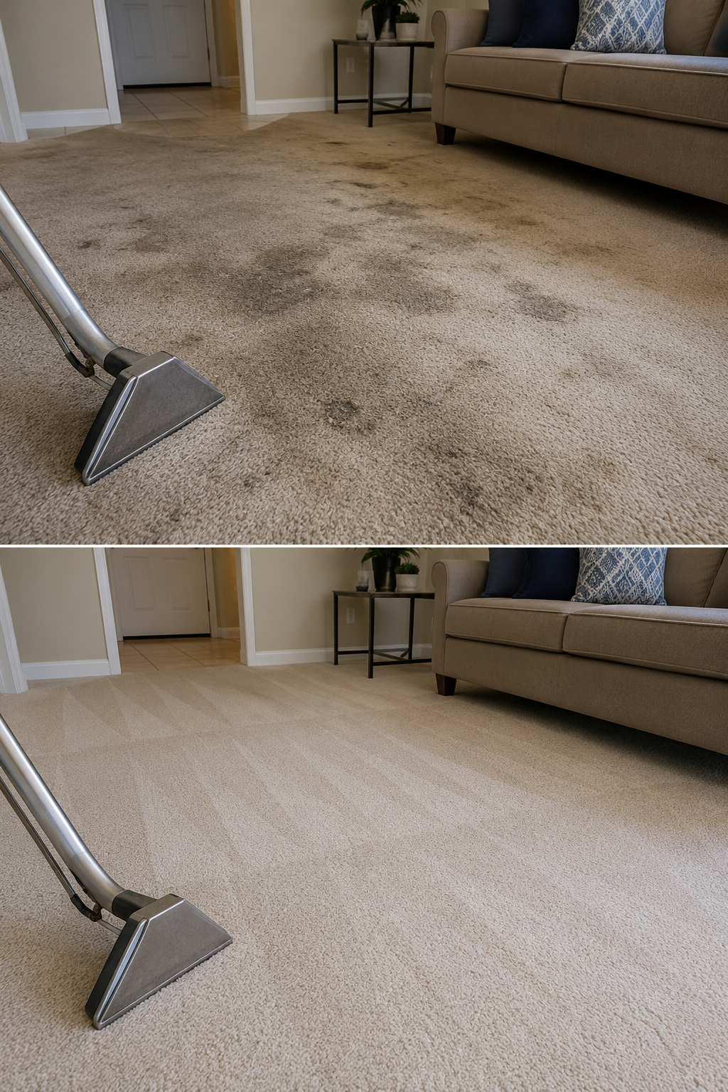 Before and after professional carpet cleaning in Lewisville TX