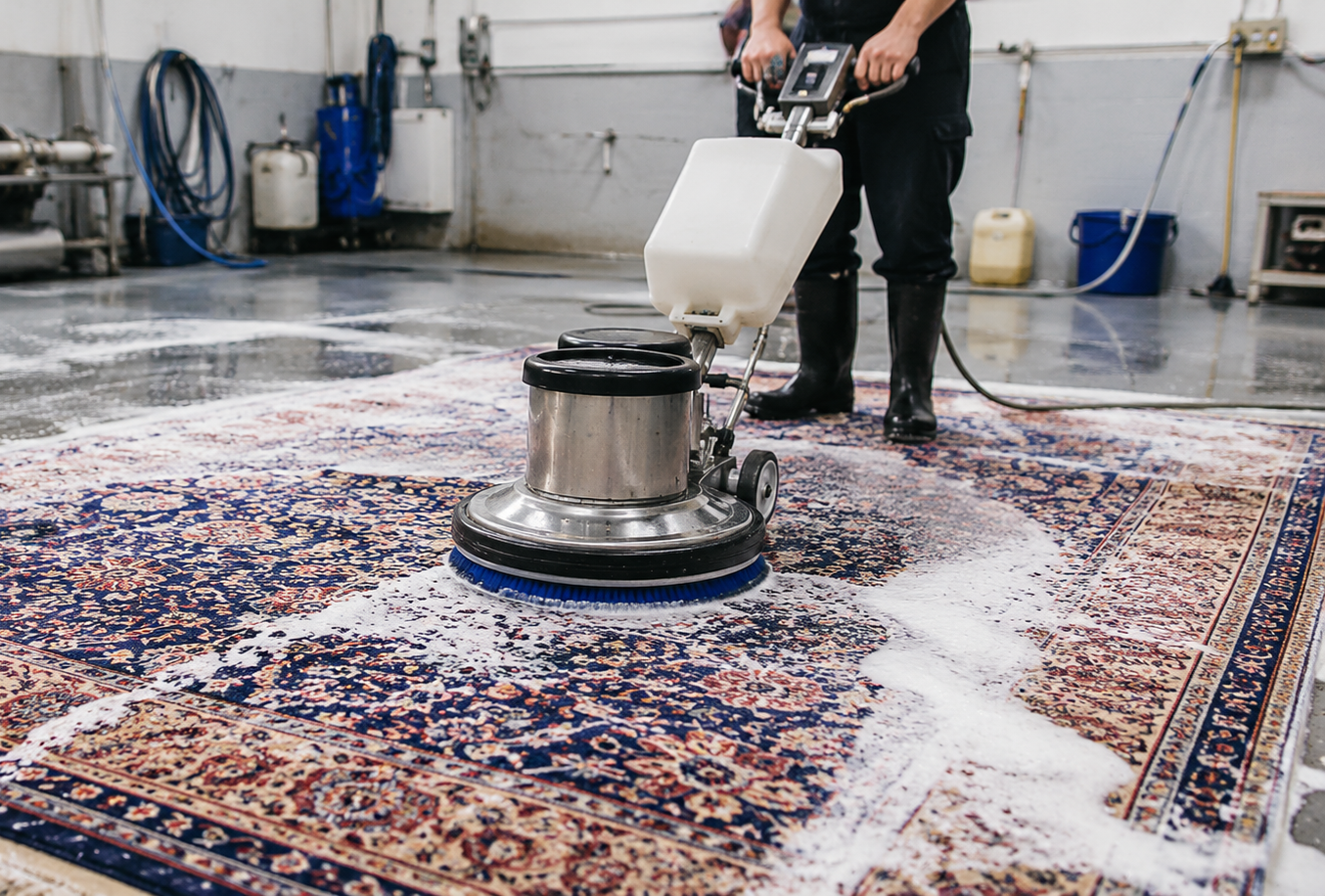 Professional rug cleaning machine on area rug